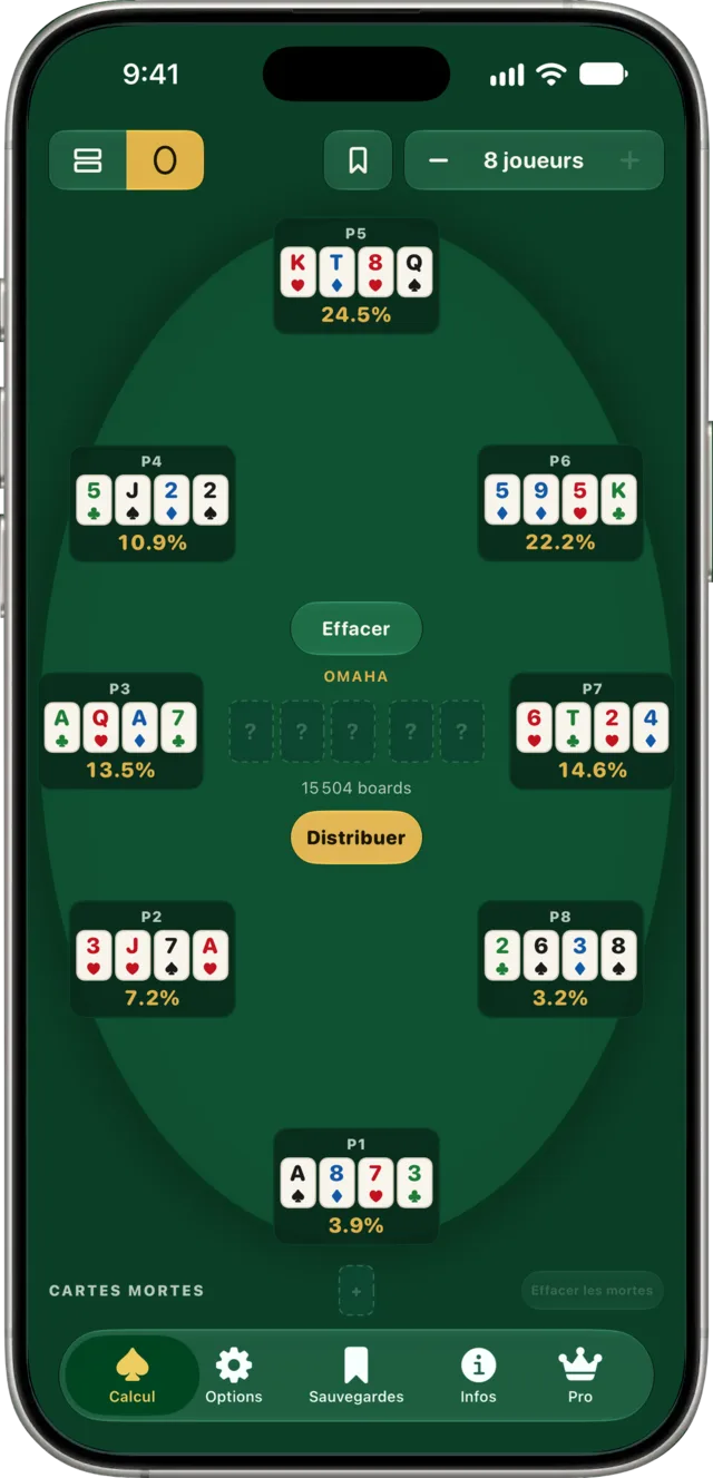 Le mode table avec huit mains aléatoires.