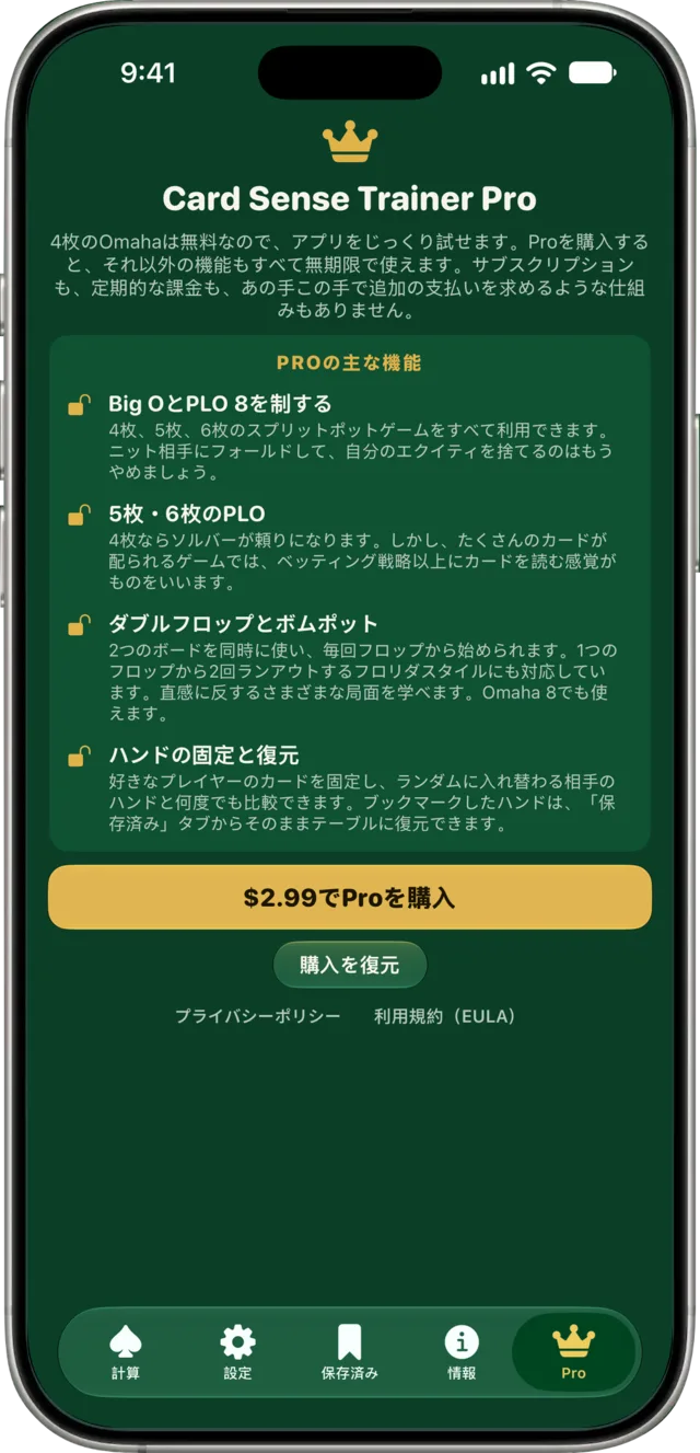 一度の購入でProを有効にする画面