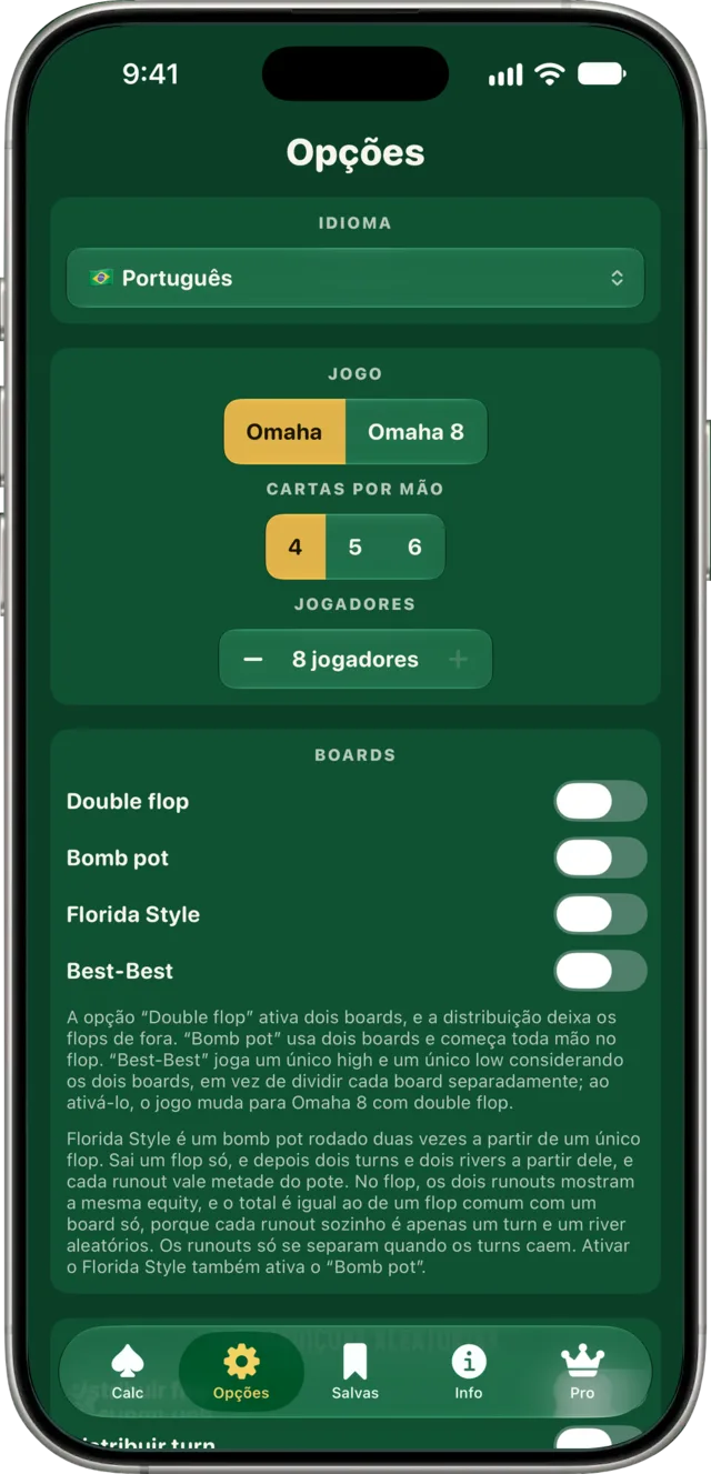 O menu de opções com o controle “Foldar mais fracas”.